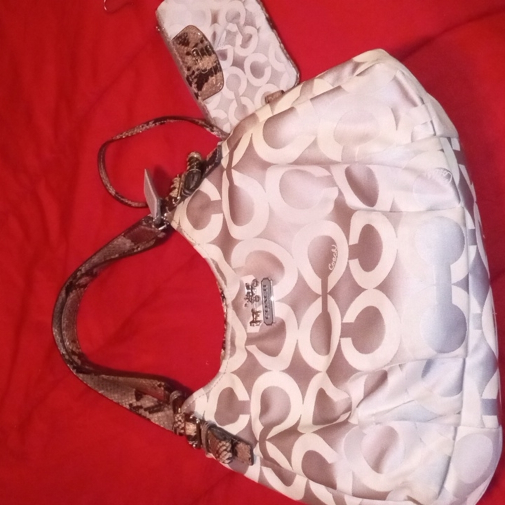 Coach Madison op art python Leather shoulder bag with matching wristlet coin